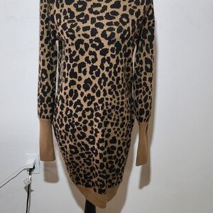 Time and Tru Leopard Print Long Sleeve Dress Medium